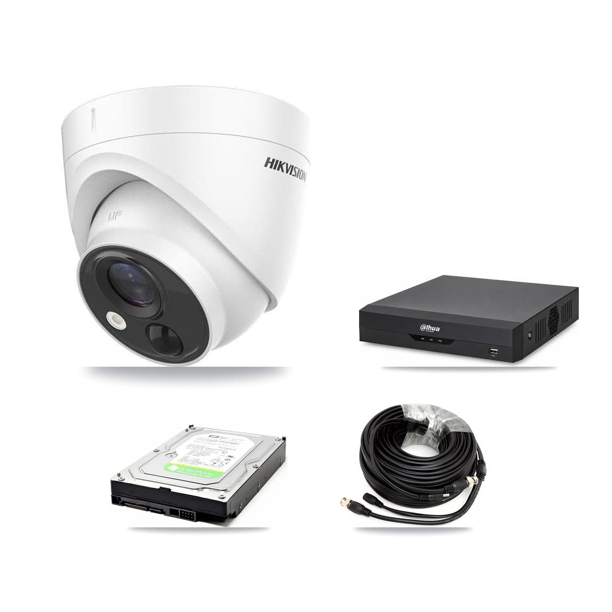 Hikvision & Dahua 4-Channel 5MP CCTV Kit — 2 DS-2CE71H0T Turret Cameras + 1TB Recording