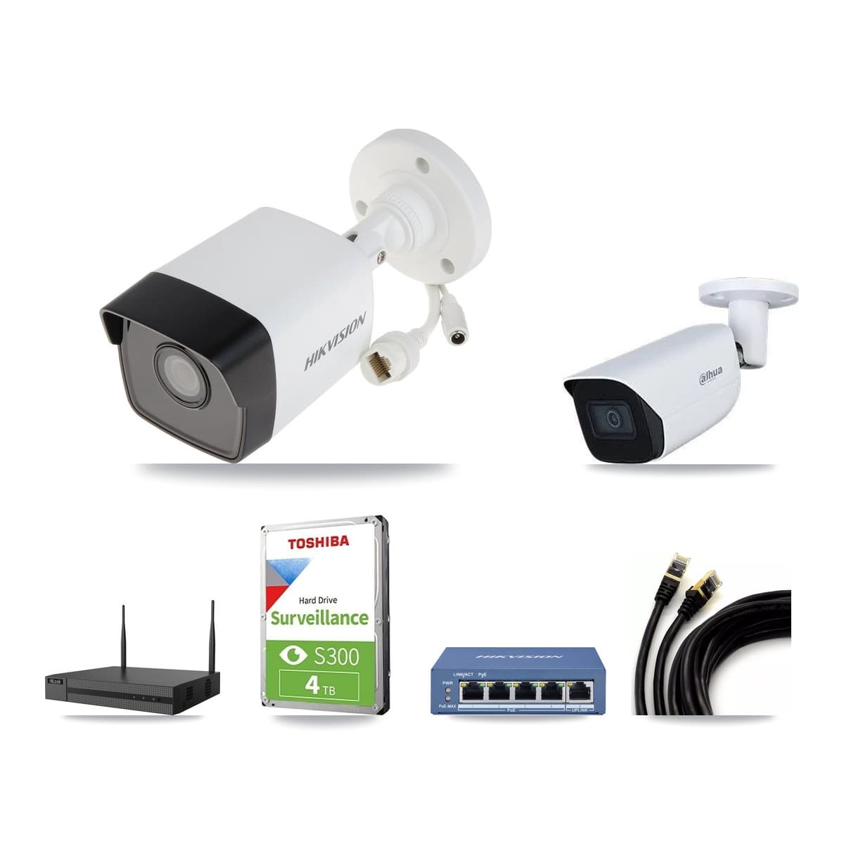 4-Channel 5MP CCTV Kit — 2 DS-2CD1053G0 + 1 IPC-HFW3541E Bullet Cameras + 4TB Recording (NVR-104MH-D Recorder)