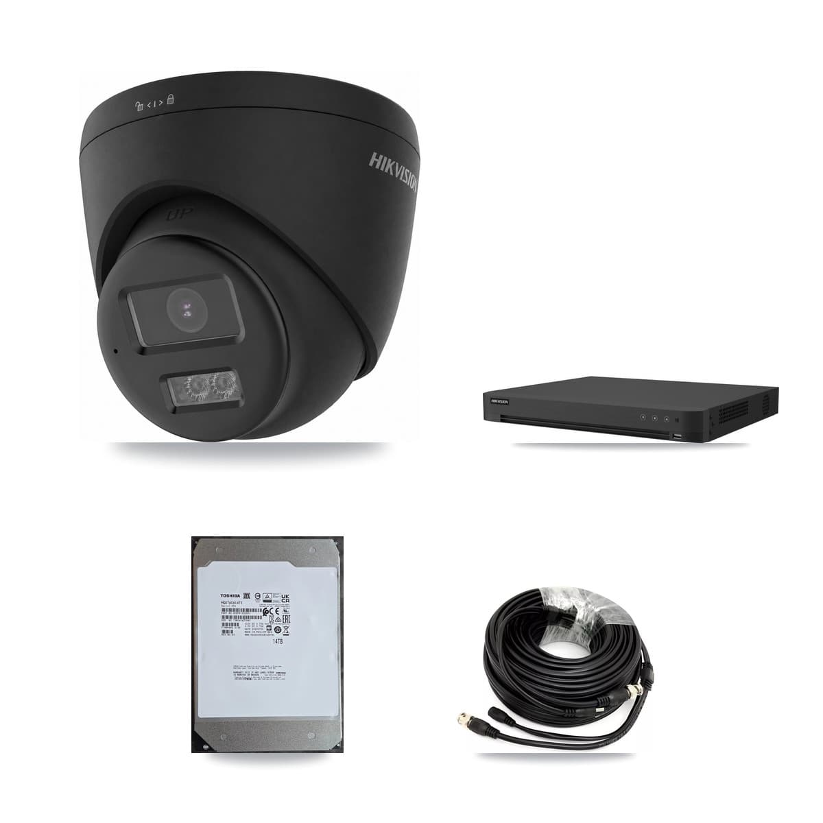 Hikvision 16-Channel 4K CCTV Kit — 4 Black DS-2CE78U0T Turret Cameras + 14TB Recording