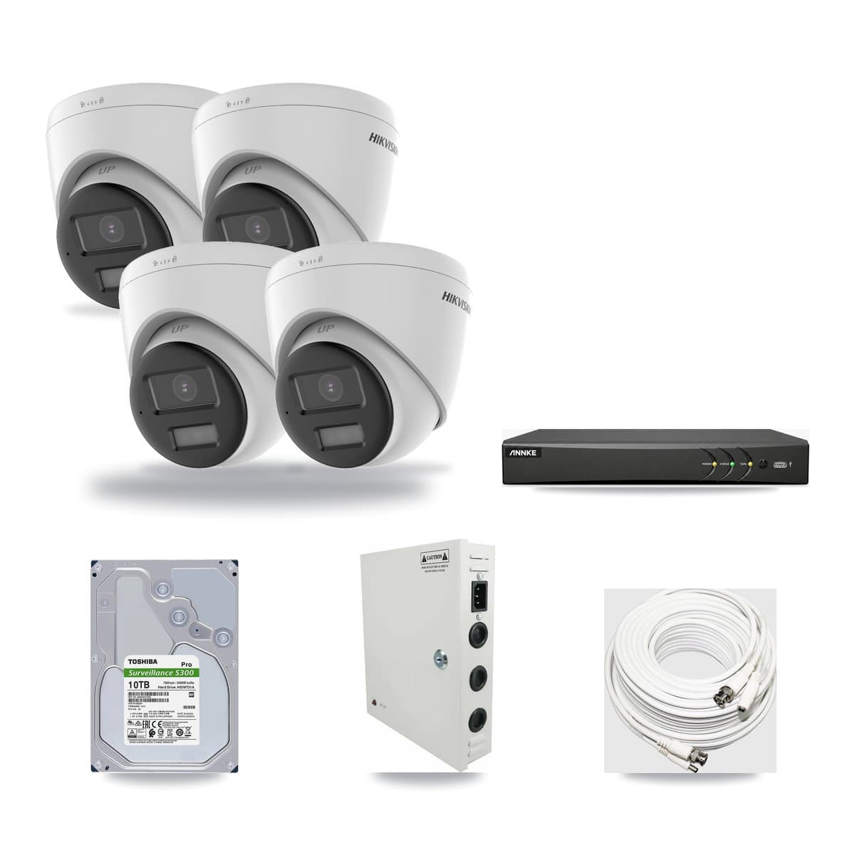 Hikvision & ANNKE 4-Channel 4K CCTV Kit — 4 DS-2CE78U0T Turret Cameras + 10TB Recording - Image 1