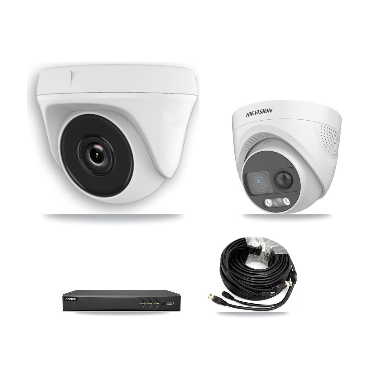 Hikvision & ANNKE 4-Channel 2MP – 5MP CCTV Kit — 1 DS-2CE72KF3T 5MP Turret + 3 White HDT-2MP-N20W 2MP Dome Cameras + 3TB Recording