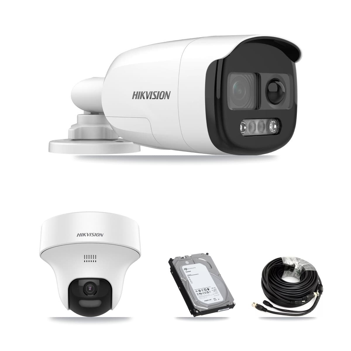 Prolux PXD-5208AN-4KL-X-8P 8-Channel DVR CCTV Kit — 2× Hikvision DS-2CE12KF3T-PIRXO Bullet + 2× Hikvision DS-2CE70K0T-PTLTS Turret 5MP Cameras + 6TB HDD
