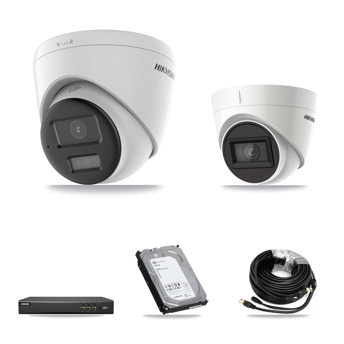 Hikvision & ANNKE 4-Channel 4K CCTV Kit — 1 DS-2CE78U0T + 1 DS-2CE78U1T Turret Cameras + 6TB Recording