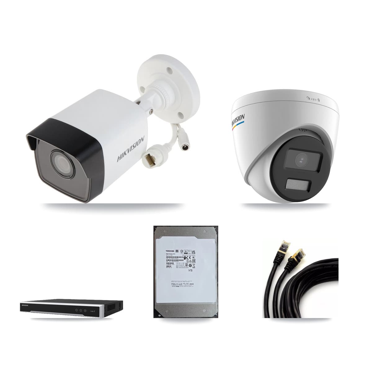 Hikvision 16-Channel 2MP – 5MP CCTV Kit — 9 5MP Bullet + 1 2MP Turret Cameras + 14TB Recording (DS-7616NI-M2 Recorder)