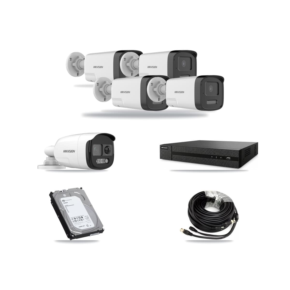 Hikvision 8-Channel 5MP CCTV Kit — 1 DS-2CE12KF3T + 4 DS-2CE17K0T Bullet Cameras + 6TB Recording (DVR-8CH Recorder) - Image 1