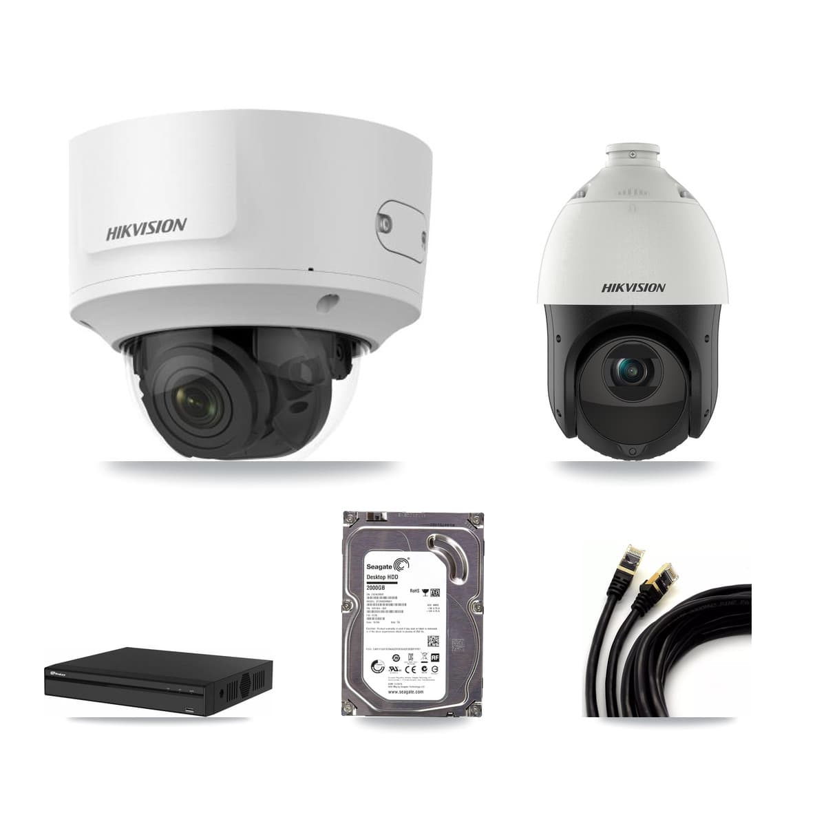 Hikvision & Prolux 4-Channel 2MP – 4MP CCTV Kit — 1 2MP Dome + 1 4MP PTZ Cameras + 2TB Recording