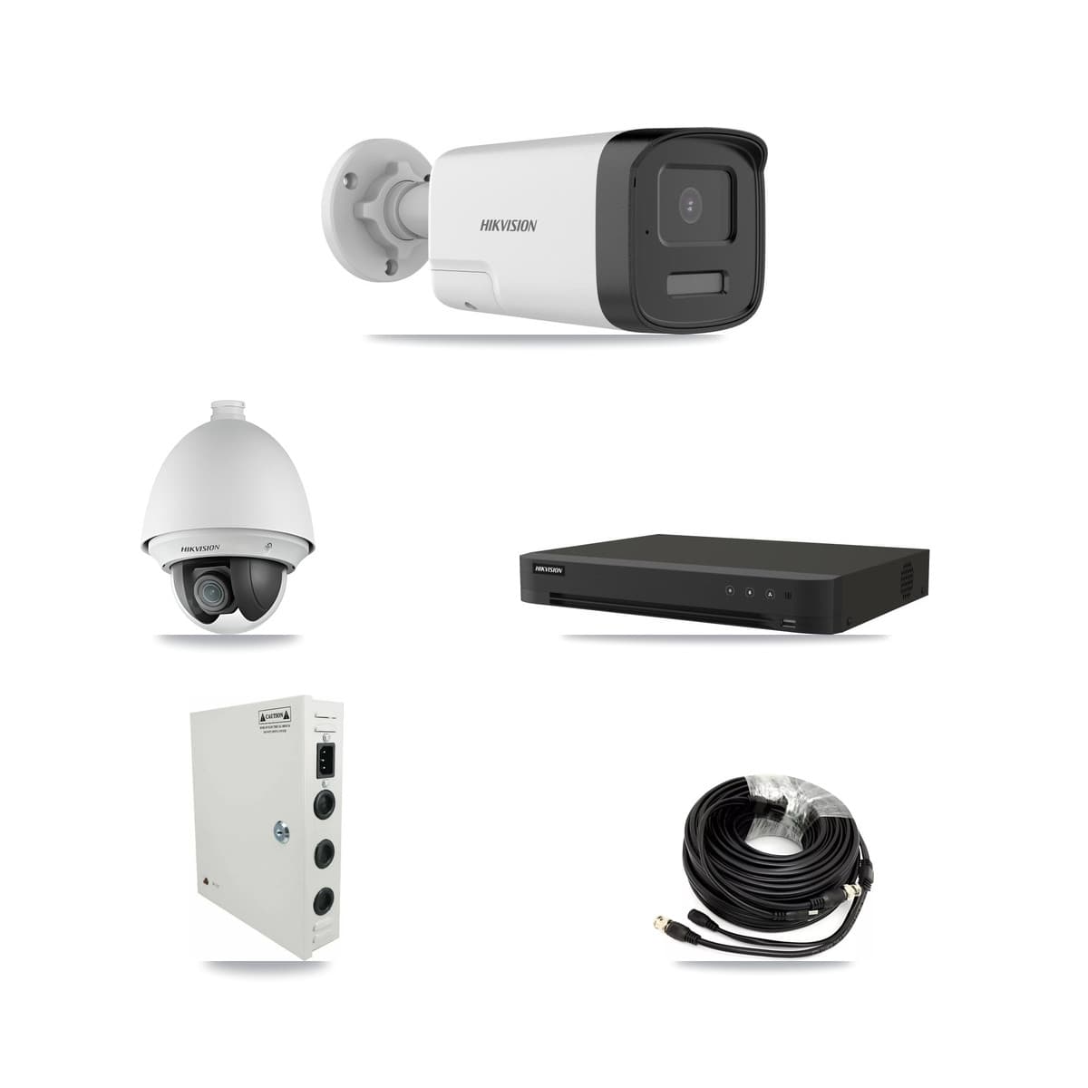 Hikvision 8-Channel 2MP – 5MP CCTV Kit — 2 DS-2AE4225T-A 2MP PTZ + 5 DS-2CE17K0T-LXTS 5MP Bullet Cameras + 8TB Recording (IDS-7208HUHI-M1/XT Recorder)