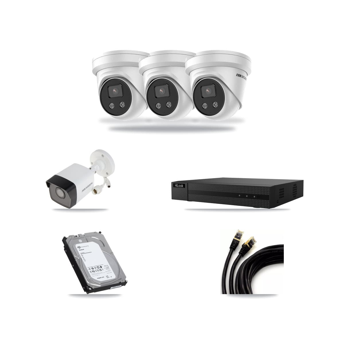 Hikvision & HiLook 8-Channel 5MP CCTV Kit — 1 Bullet + 3 Turret Cameras + 6TB Recording (NVR-108MH-D Recorder) - Image 1