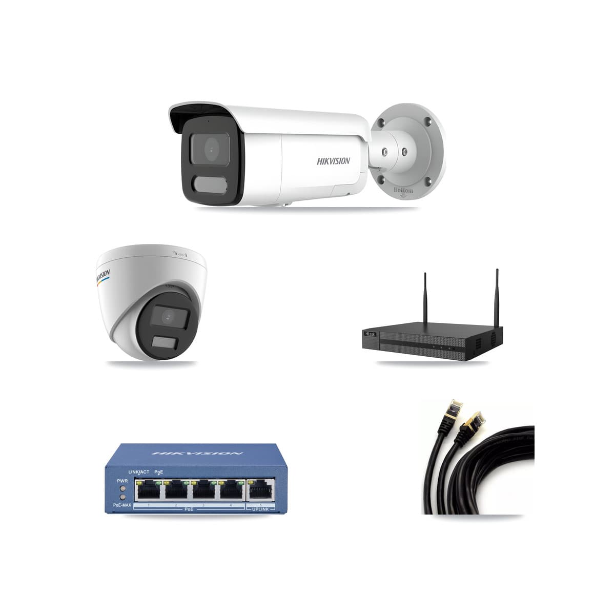 Hikvision & HiLook 4-Channel 2MP – 4MP CCTV Kit — 1 2MP Turret + 2 4MP Bullet Cameras + 3TB Recording