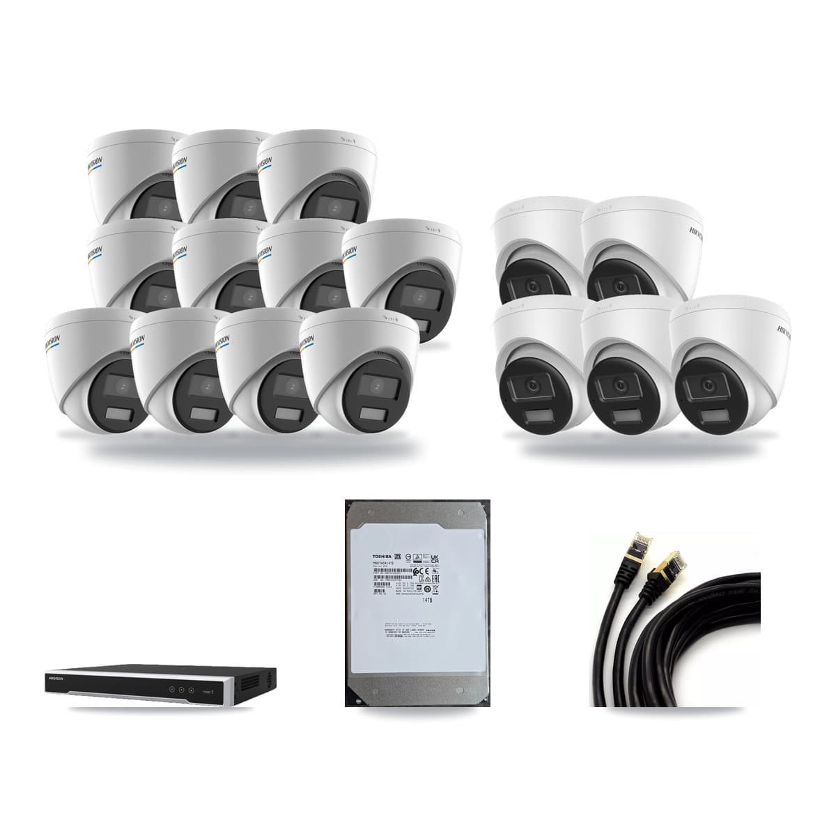Hikvision 16-Channel 2MP – 4K CCTV Kit — 11 2MP + 5 4K Turret Cameras + 14TB Recording (DS-7616NI-M2 Recorder) - Image 1