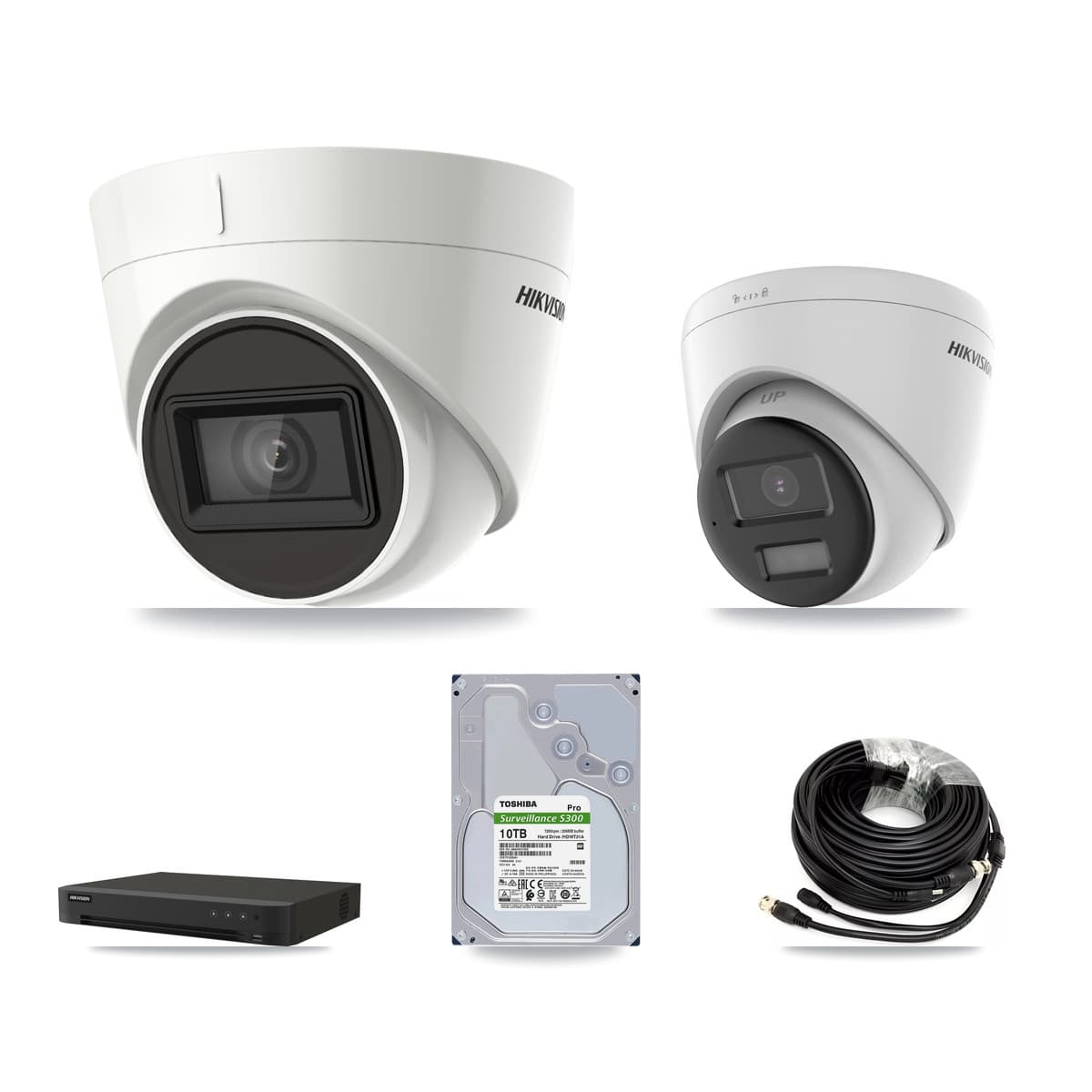 Hikvision 8-Channel 4K CCTV Kit — 1 DS-2CE78U0T-LPTS + 3 DS-2CE78U1T-IT3F Turret Cameras + 10TB Recording (IDS-7208HUHI-M1/XT Recorder)