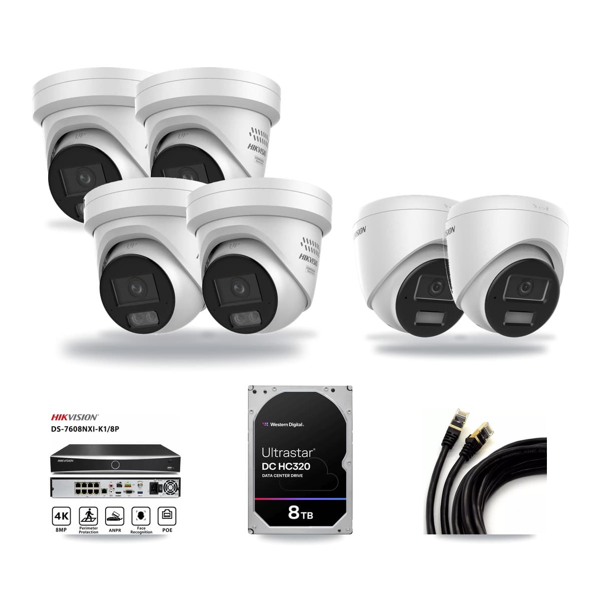 Hikvision 8-Channel 4MP CCTV Kit — 2 DS-2CD1343G2 + 4 DS-2CD2347G3 Turret Cameras + 8TB Recording - Image 1