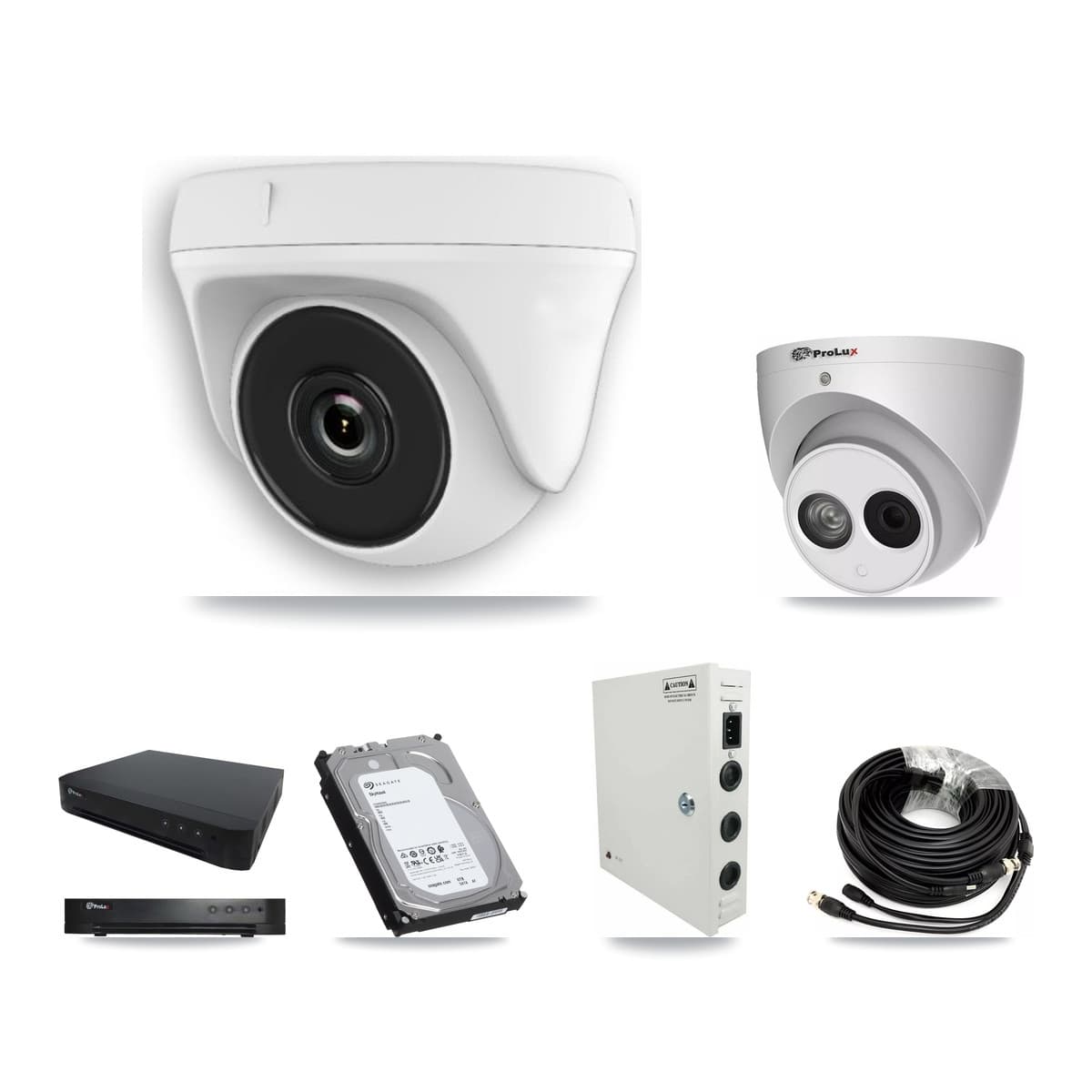 Prolux 16-Channel 2MP – 4MP CCTV Kit — 8 White 2MP Dome + 1 4MP Turret Cameras + 6TB Recording (PXD-8216 Recorder)