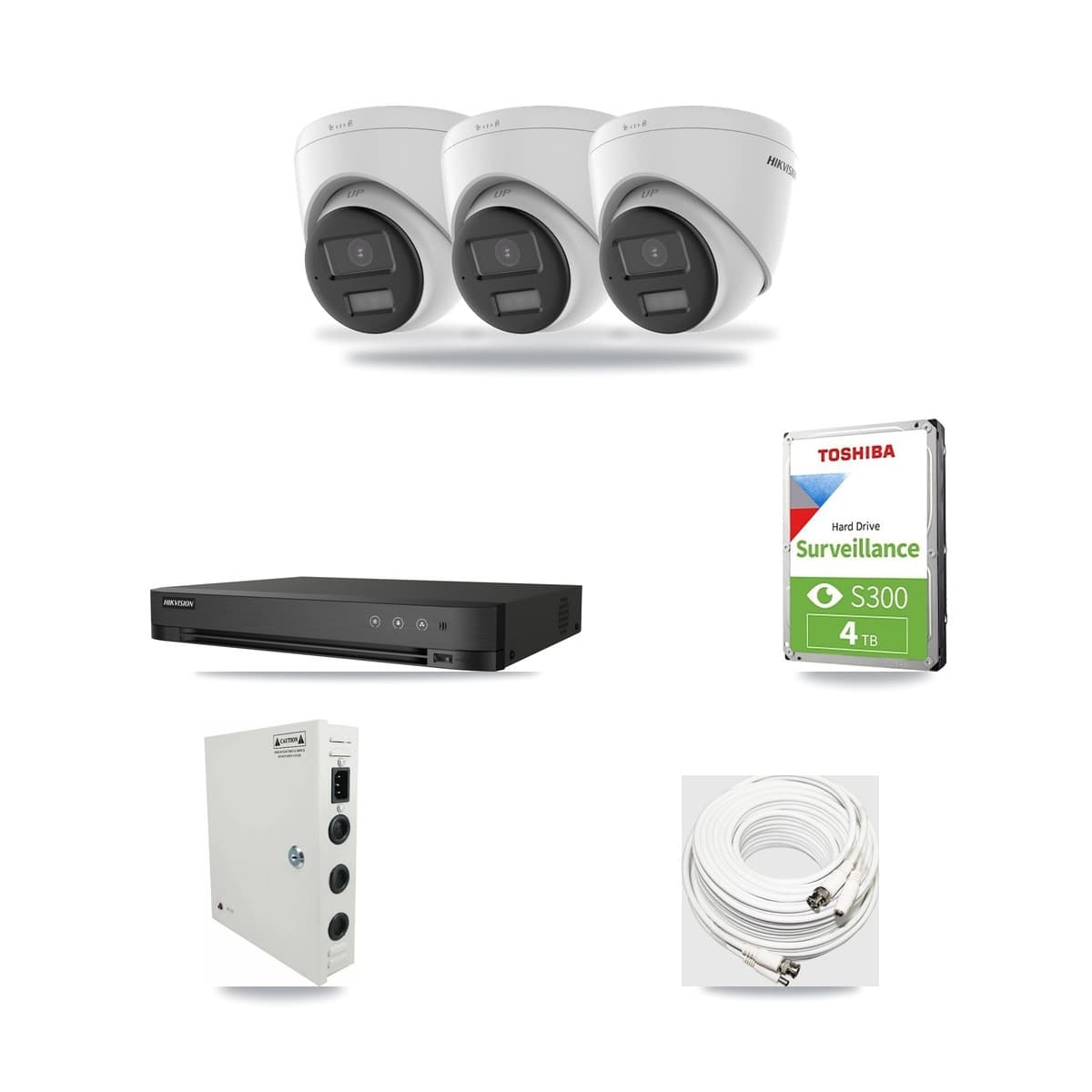 Hikvision 4-Channel 5MP CCTV Kit — 3 DS-2CE78K0T-LPTS Turret Cameras + 4TB Recording (DS-7204HUHI-K1/P Recorder) - Image 1