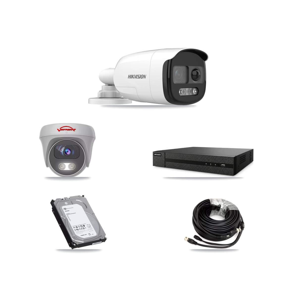 Hikvision & Viper 8-Channel 5MP CCTV Kit — 7 DS-2CE12KF3T Bullet + 1 VIPER-5MP-3K Cameras + 6TB Recording
