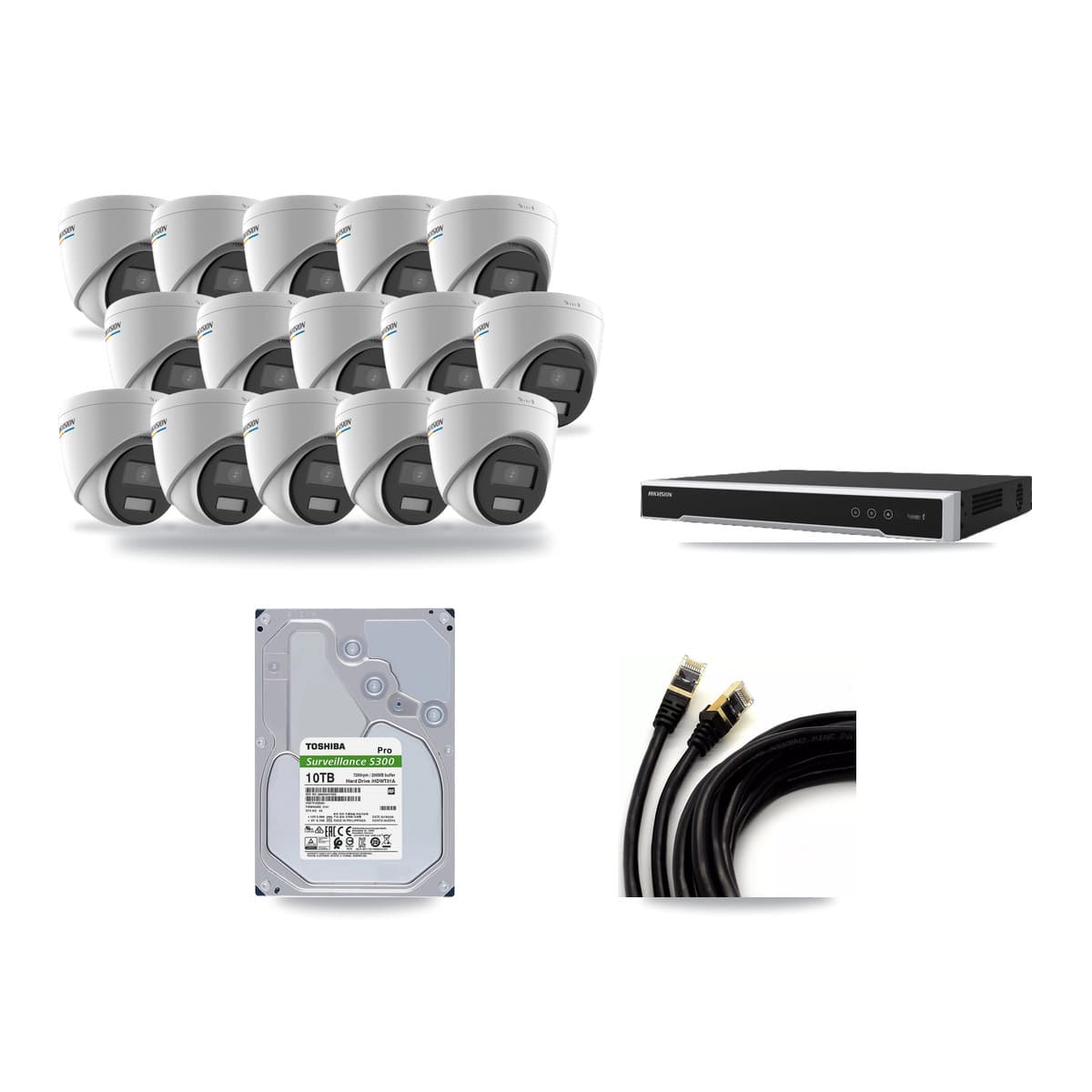 Hikvision 16-Channel 2MP CCTV Kit — 15 Turret Cameras + 10TB Recording (DS-7616NI-M2 Recorder) - Image 1
