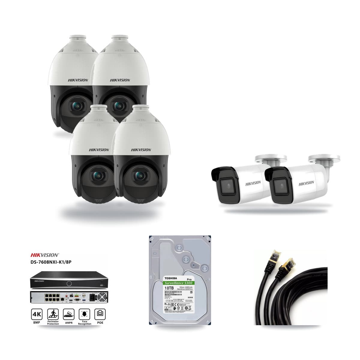 Hikvision 8-Channel 4MP – 4K CCTV Kit — 2 4K Bullet + 4 4MP PTZ Cameras + 10TB Recording - Image 1