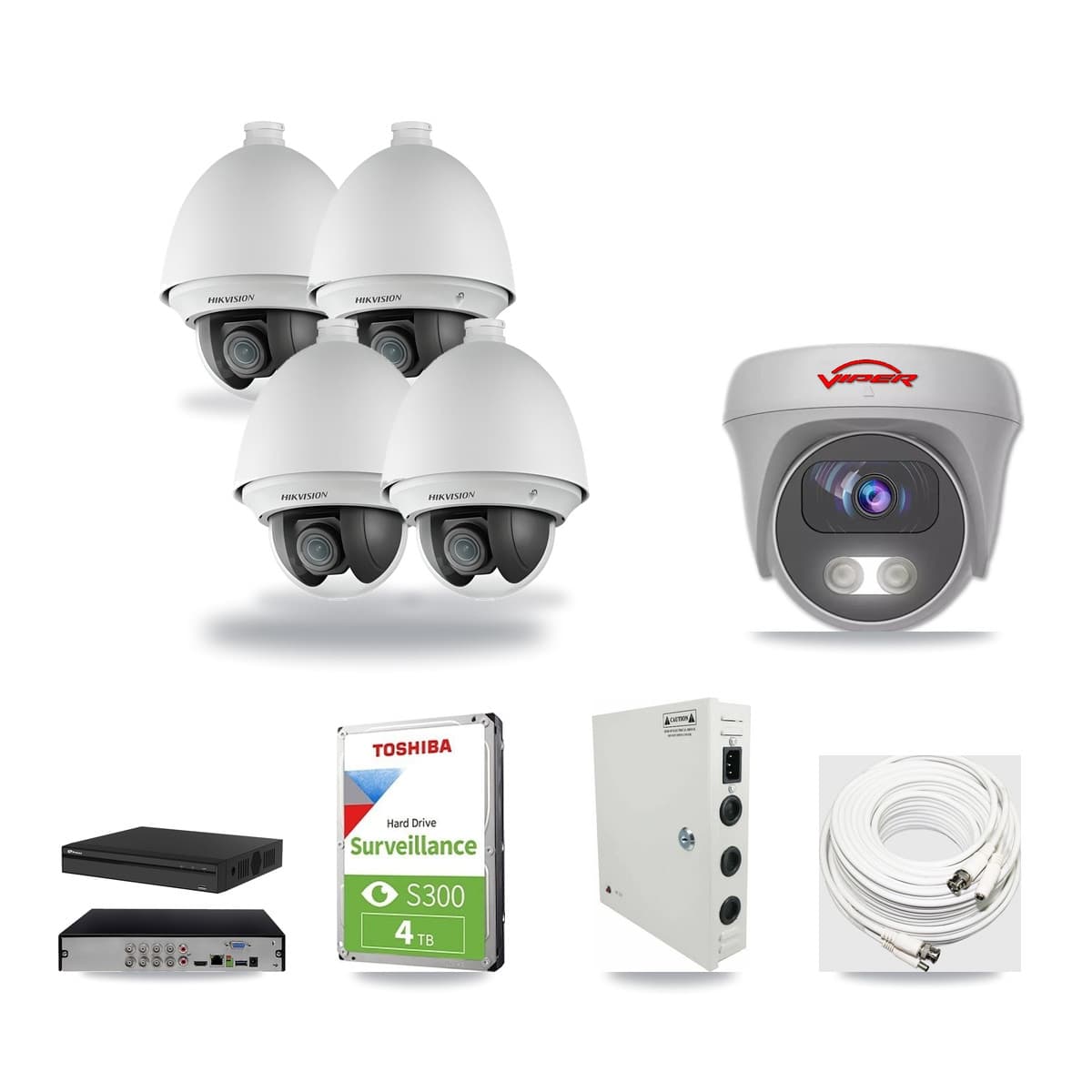 8-Channel 2MP – 5MP CCTV Kit — 4 2MP PTZ + 1 White 5MP Cameras + 4TB Recording (PXD-5108HS Recorder) - Image 1