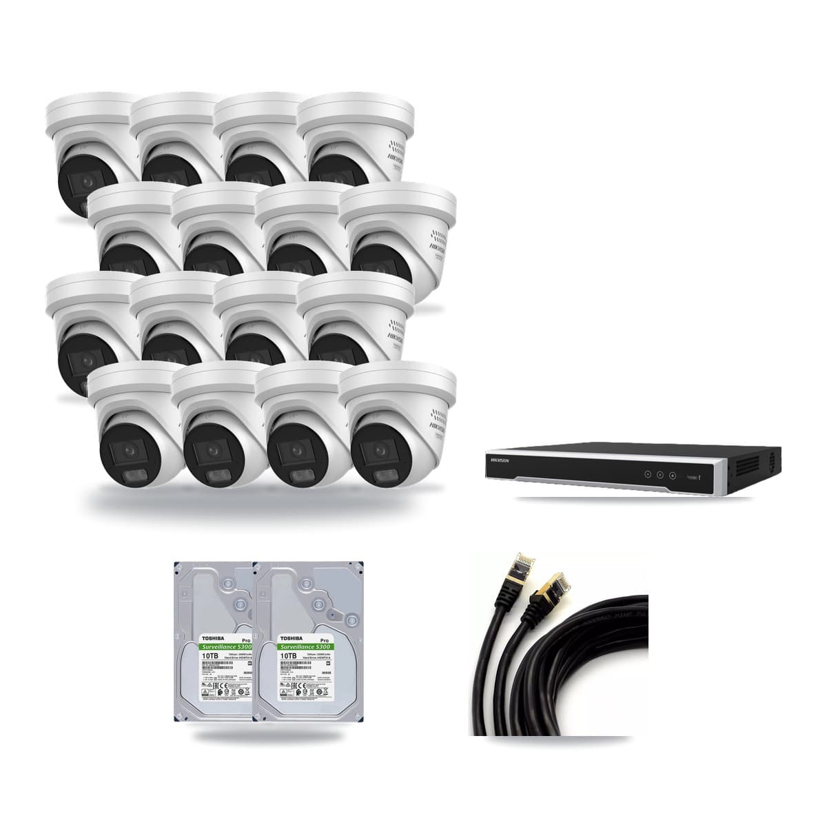 Hikvision 16-Channel 4MP CCTV Kit — 16 DS-2CD2347G3 Turret Cameras + 2× 10TB Recording (DS-7616NI-M2 Recorder) - Image 1