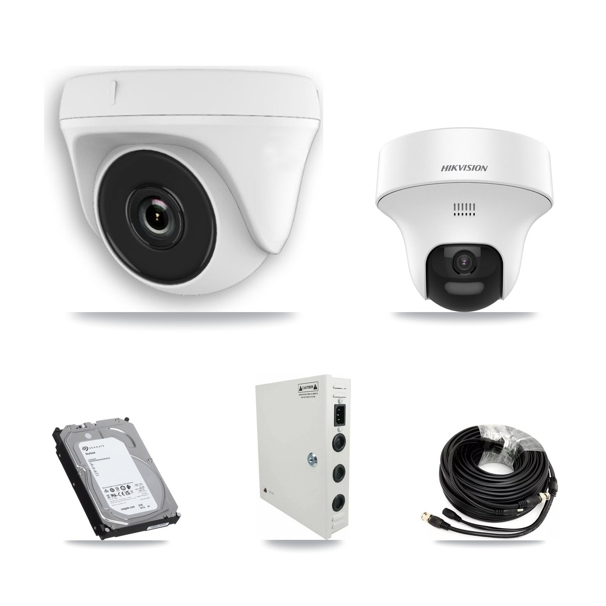 Hikvision 32-Channel 2MP – 5MP CCTV Kit — 5 DS-2CE70K0T 5MP Turret + 11 White HDT-2MP-N20W 2MP Dome Cameras + 2× 6TB Recording