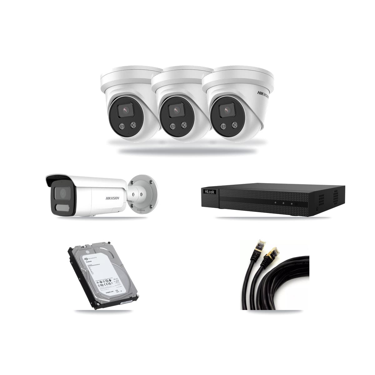 Hikvision & HiLook 8-Channel 4MP – 5MP CCTV Kit — 1 4MP Bullet + 3 5MP Turret Cameras + 6TB Recording (NVR-108MH-D Recorder) - Image 1