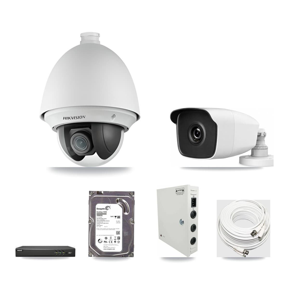 4-Channel 2MP – 3MP CCTV Kit — 1 2MP PTZ + 1 3MP Bullet Cameras + 2TB Recording (AN-DV4-8MP Recorder) - Image 1