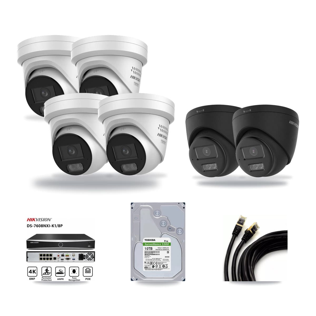 Hikvision 8-Channel 4MP – 4K CCTV Kit — 2 Black 4K + 4 4MP Turret Cameras + 10TB Recording - Image 1