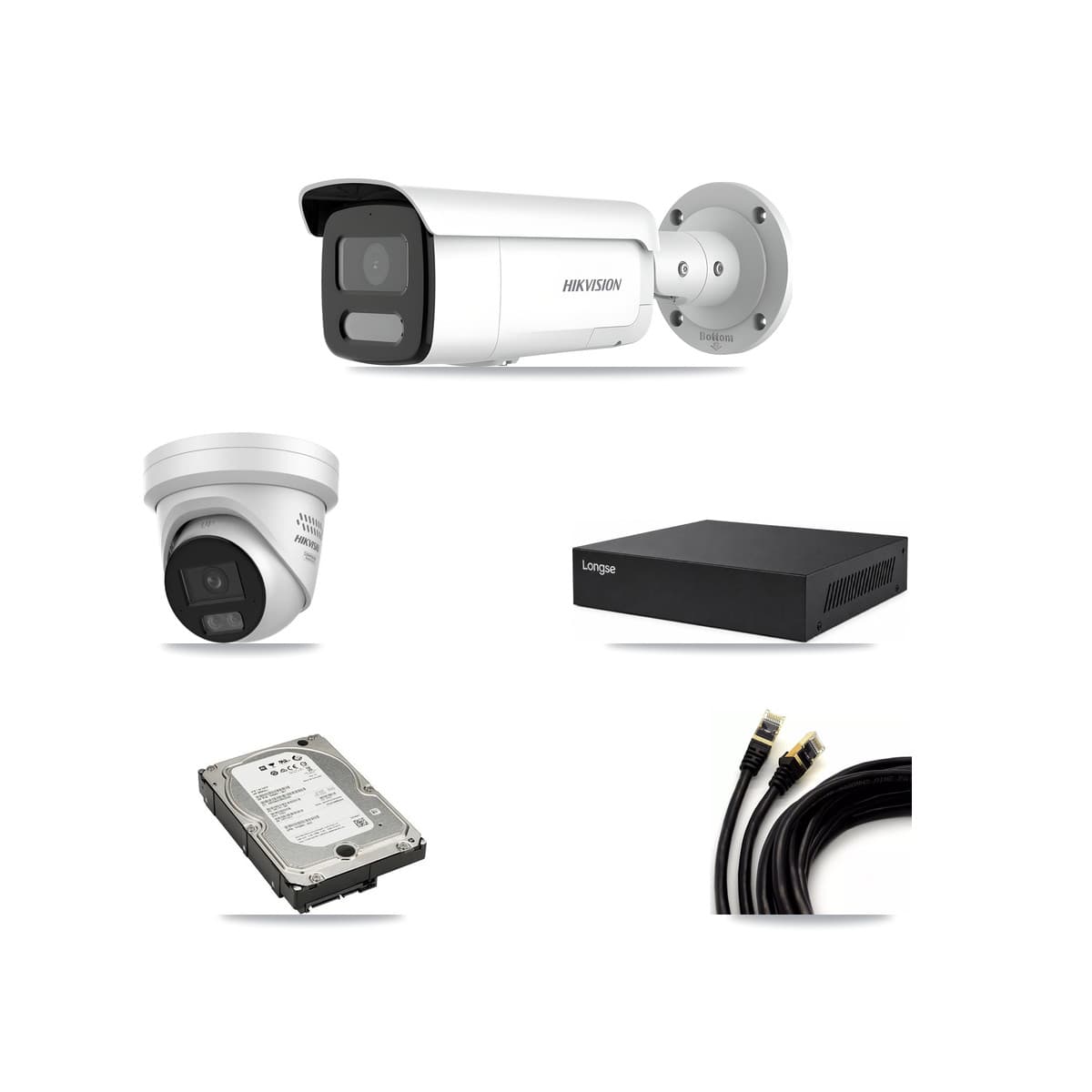 Hikvision & Longse 8-Channel 4MP CCTV Kit — 1 Turret + 3 Bullet Cameras + 5TB Recording