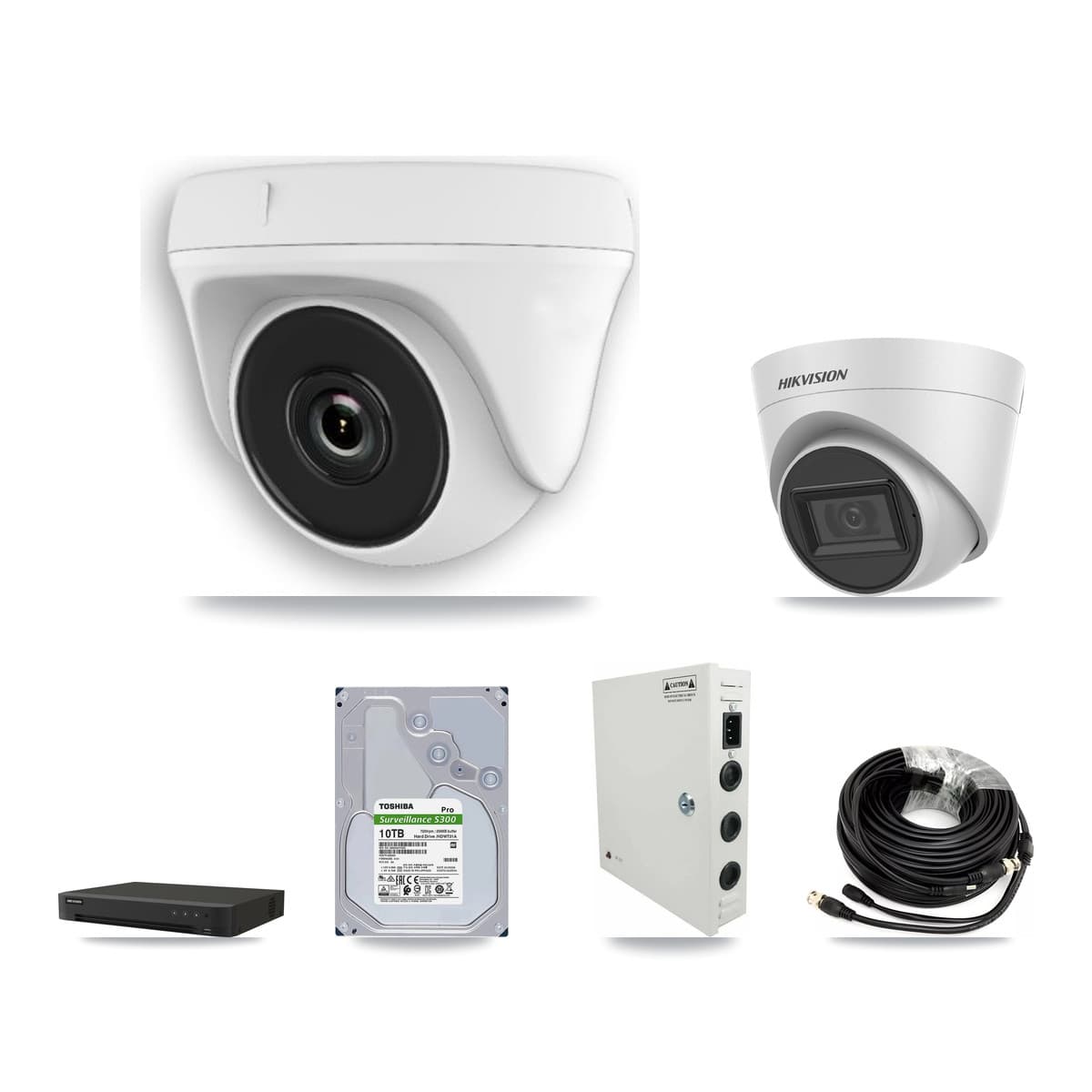 Hikvision 16-Channel 2MP – 5MP CCTV Kit — 4 White 5MP Turret + 8 White 2MP Dome Cameras + 10TB Recording (IDS-7216HQHI Recorder)