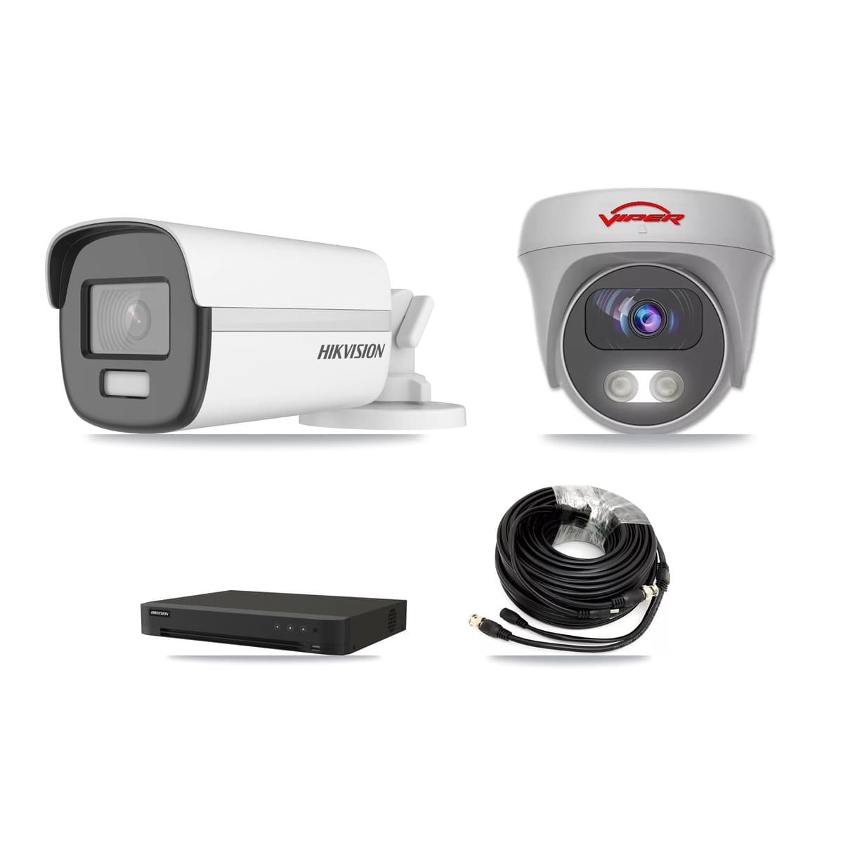 Hikvision & Viper 8-Channel 5MP – 4K CCTV Kit — 2 DS-2CE12UF3T-E 4K Bullet + 2 White VIPER-5MP-3K-AOC-WHITE-2.8MM 5MP Cameras + 8TB Recording (IDS-7208HUHI-M1/XT Recorder) - Image 1