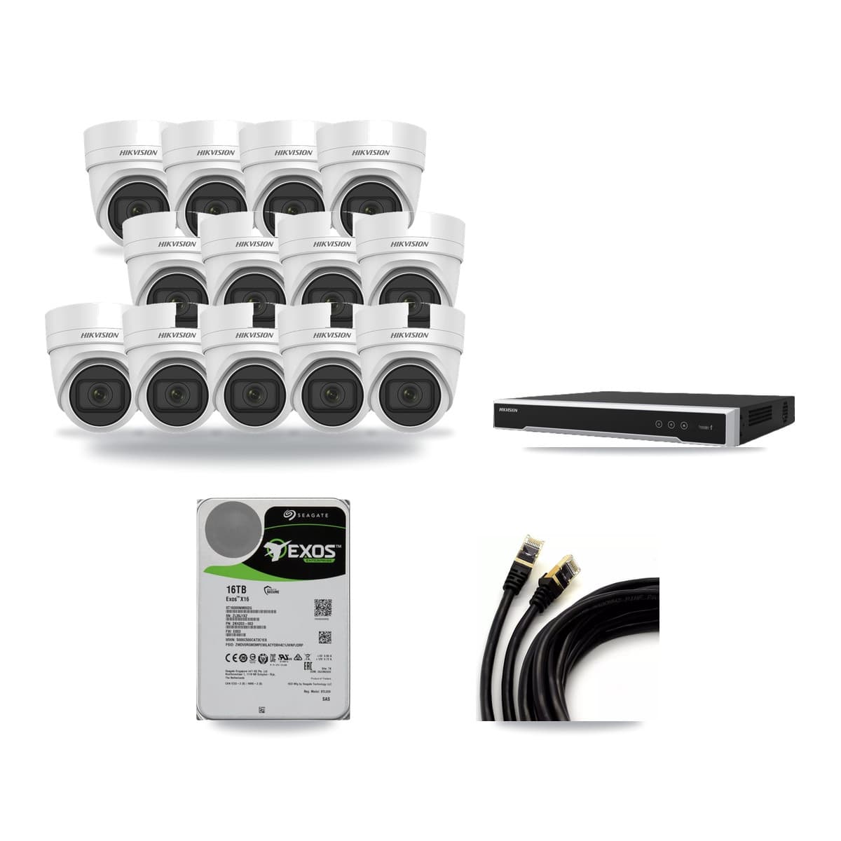 Hikvision 16-Channel 4MP CCTV Kit — 13 DS-2CD2H45FWD Turret Cameras + 16TB Recording (DS-7616NI-M2 Recorder) - Image 1