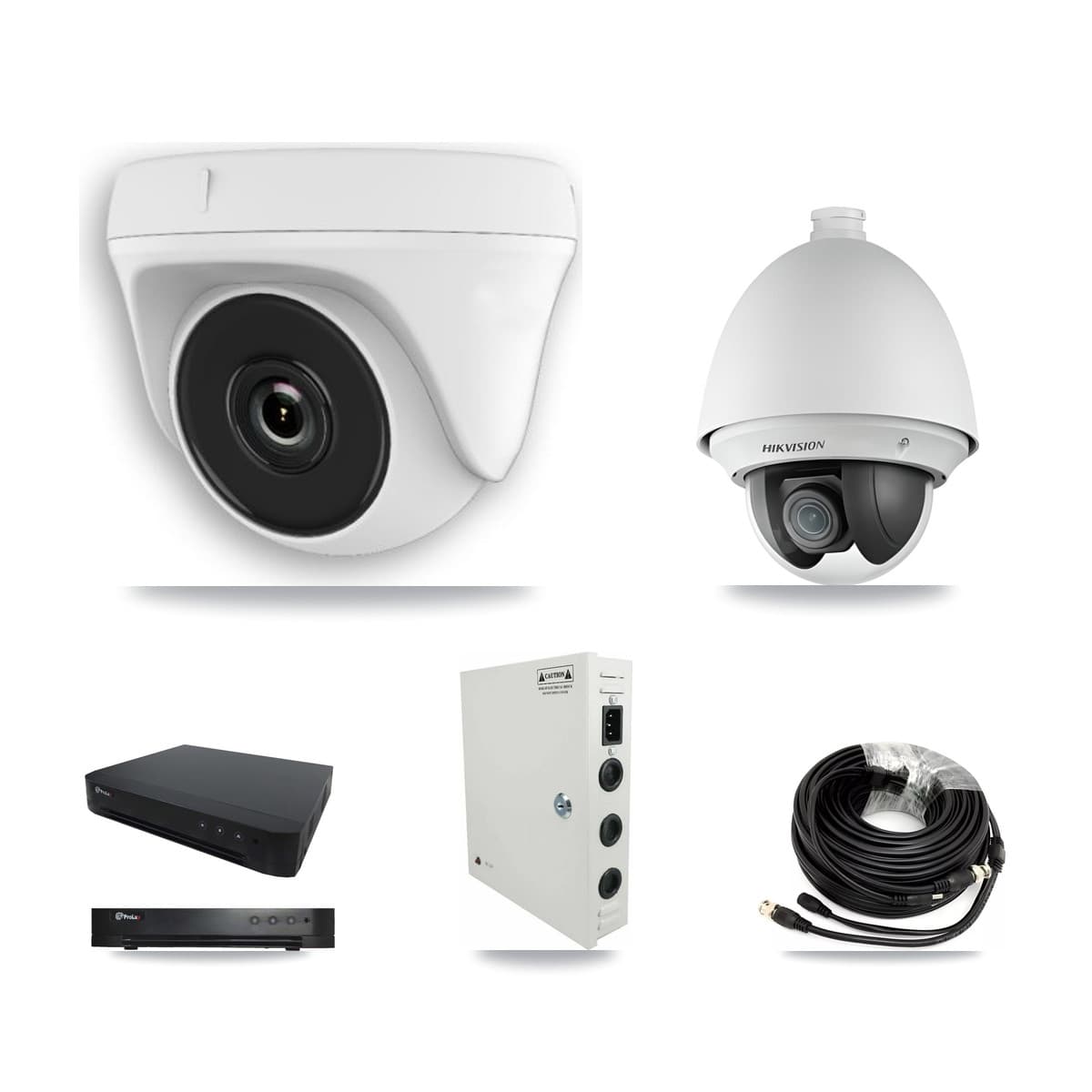 Hikvision & Prolux 16-Channel 2MP CCTV Kit — 1 DS-2AE4225T PTZ + 11 White HDT-2MP-N20W Dome Cameras + 8TB Recording