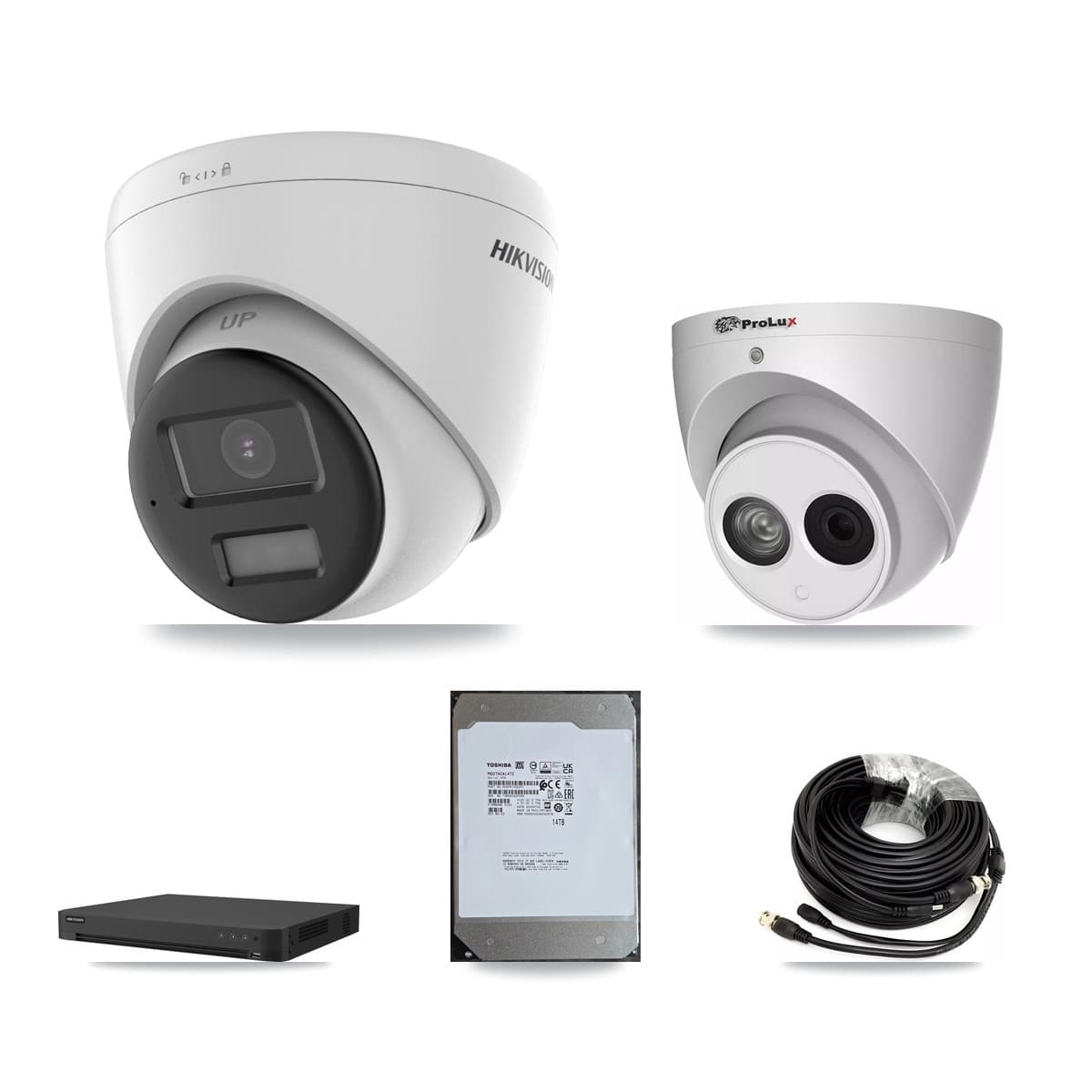 Hikvision & Prolux 16-Channel 4MP – 4K CCTV Kit — 5 4K + 1 4MP Turret Cameras + 14TB Recording