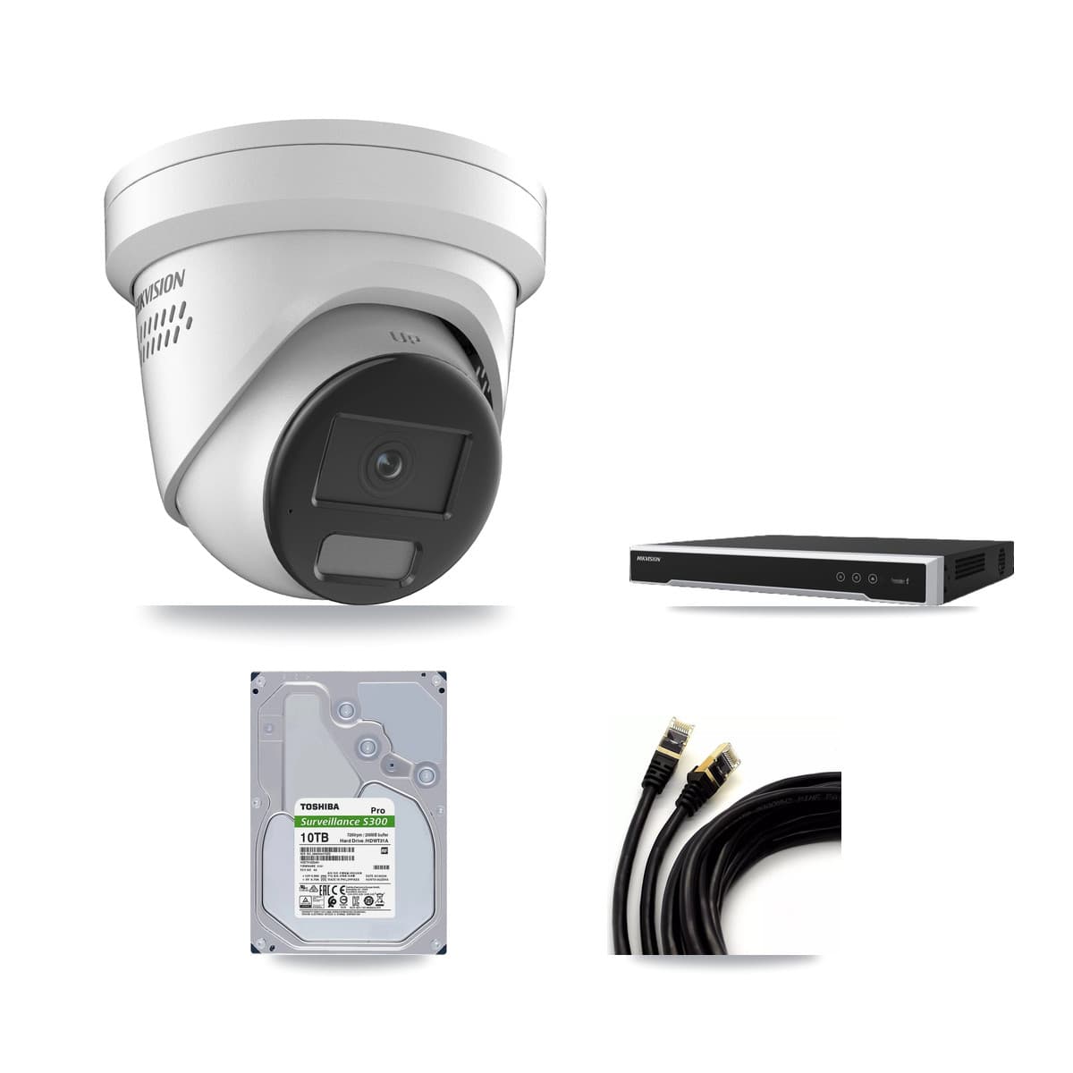 Hikvision 8-Channel 4K CCTV Kit — 4 DS-2CD2387G2H Turret Cameras + 10TB Recording (DS-7608NI-M2 Recorder)