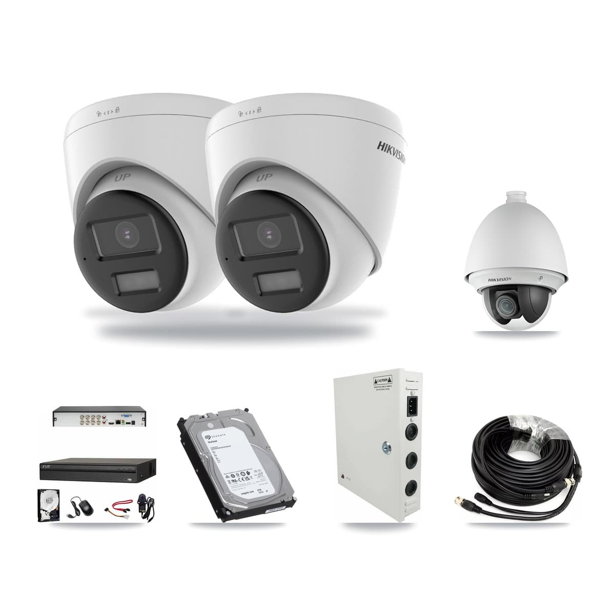 Hikvision & Dahua 8-Channel 2MP – 4K CCTV Kit — 1 2MP PTZ + 2 4K Turret Cameras + 6TB Recording - Image 1