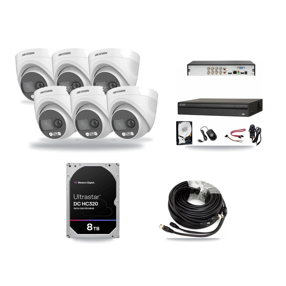 Hikvision & Dahua 8-Channel 5MP CCTV Kit — 6 DS-2CE72KF3T Turret Cameras + 8TB Recording (XVR-3108AD Recorder) - Image 1