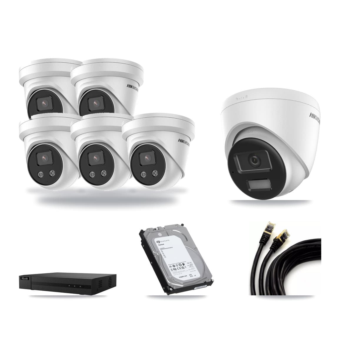 Hikvision & HiLook 8-Channel 5MP – 4K CCTV Kit — 1 DS-2CD1383G2-LIU 4K + 5 DS-2CD3356G2-ISU 5MP Turret Cameras + 6TB Recording (NVR-108MH-D/8P Recorder) - Image 1