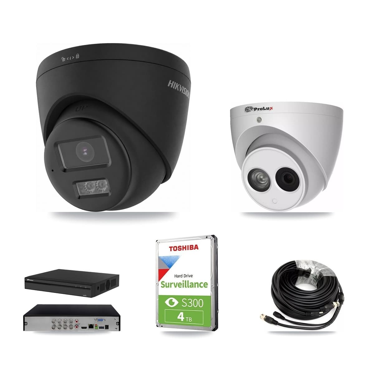 Hikvision & Prolux 8-Channel 4MP – 4K CCTV Kit — 1 Black 4K + 1 4MP Turret Cameras + 4TB Recording (PXD-5108HS Recorder) - Image 1