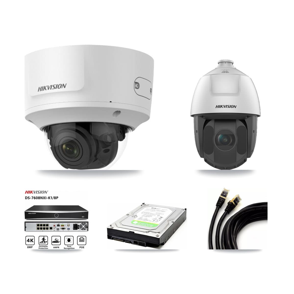 Hikvision 8-Channel 2MP CCTV Kit — 1 Dome + 1 PTZ Cameras + 1TB Recording (DS-7608NXI Recorder)