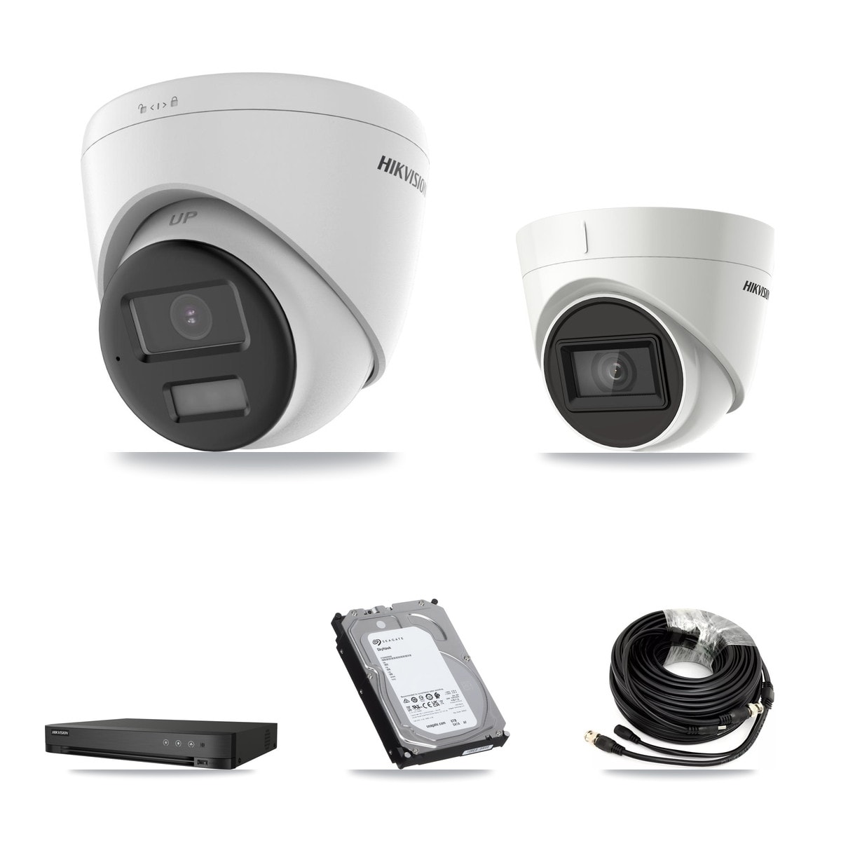 Hikvision 4-Channel 4K CCTV Kit — 2 DS-2CE78U0T + 2 DS-2CE78U1T Turret Cameras + 6TB Recording