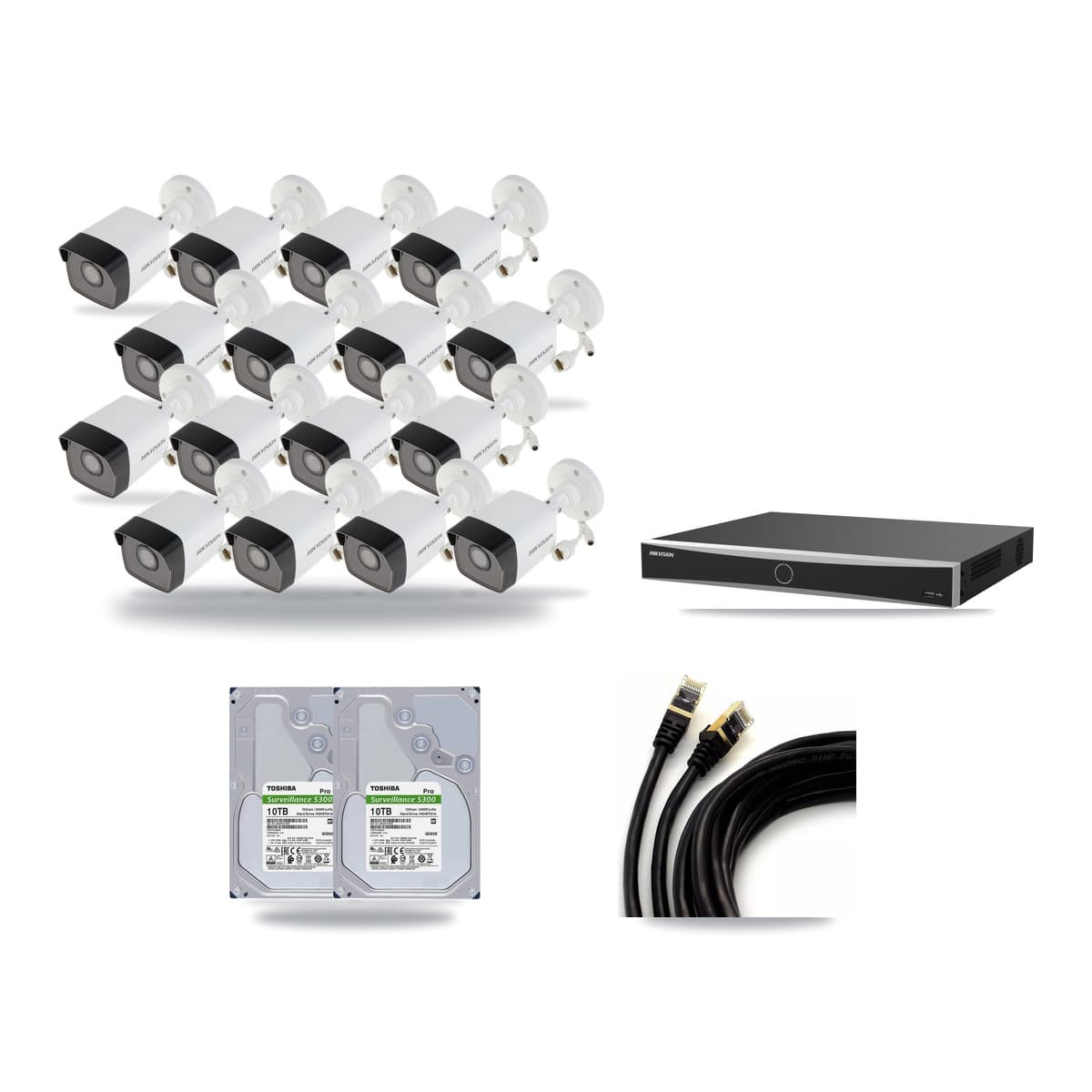 Hikvision 16-Channel 5MP CCTV Kit — 16 Bullet Cameras + 2× 10TB Recording (DS-7616NXI Recorder) - Image 1