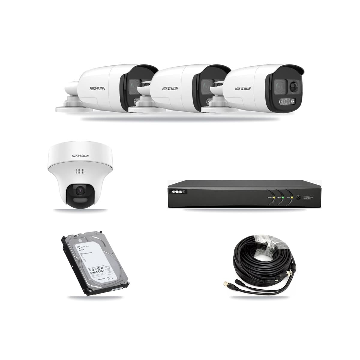 Hikvision & ANNKE 4-Channel 5MP CCTV Kit — 3 DS-2CE12KF3T Bullet + 1 DS-2CE70K0T Turret Cameras + 6TB Recording - Image 1