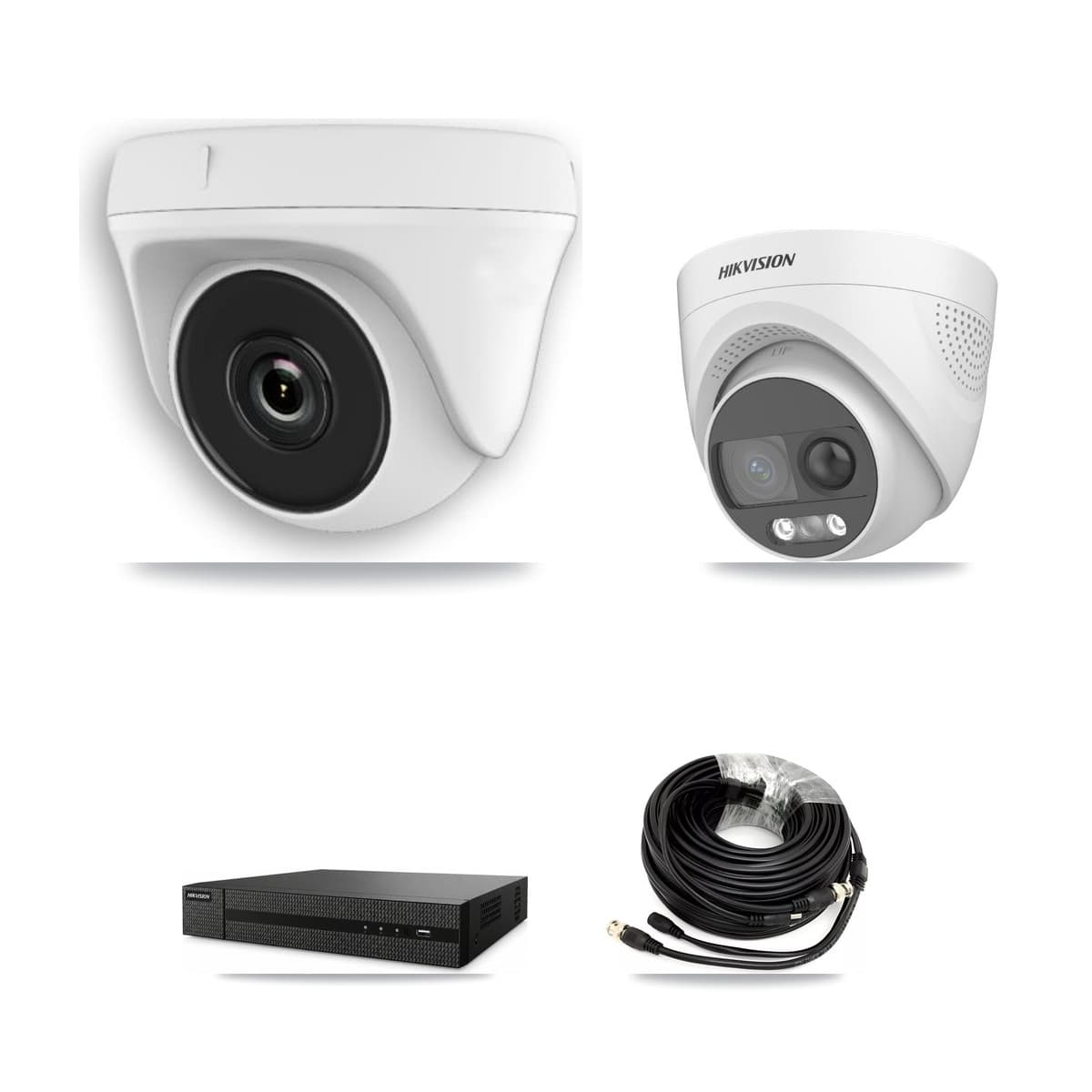 Hikvision 8-Channel 2MP – 5MP CCTV Kit — 1 DS-2CE72KF3T 5MP Turret + 3 White HDT-2MP-N20W 2MP Dome Cameras + 3TB Recording (DVR-8CH Recorder)
