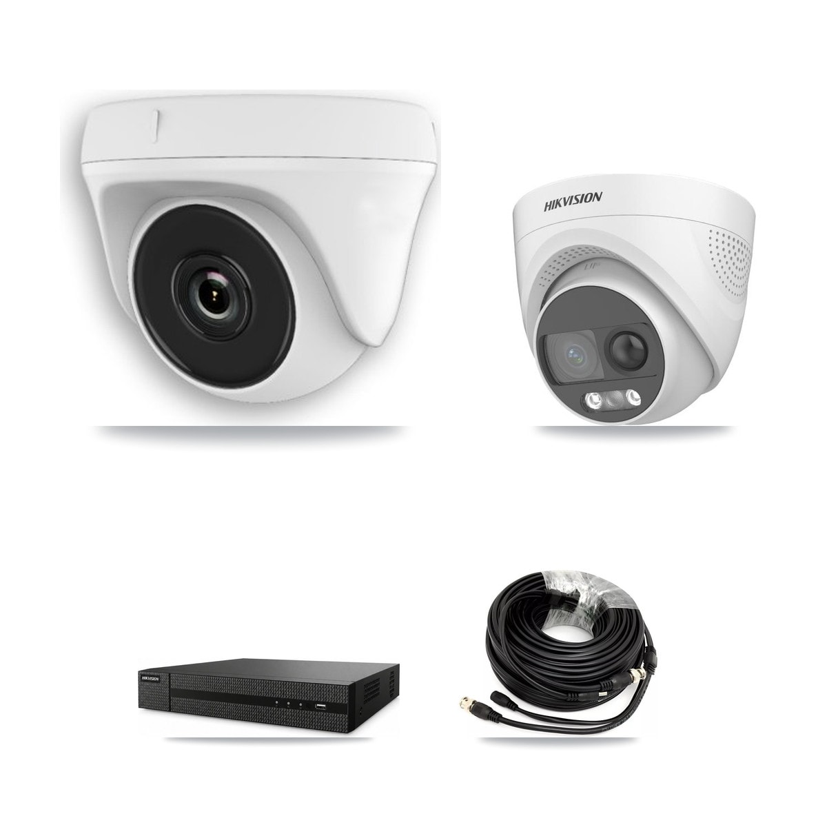 Hikvision 8-Channel 2MP – 5MP CCTV Kit — 1 DS-2CE72KF3T 5MP Turret + 3 White HDT-2MP-N20W 2MP Dome Cameras + 3TB Recording (DVR-8CH Recorder)