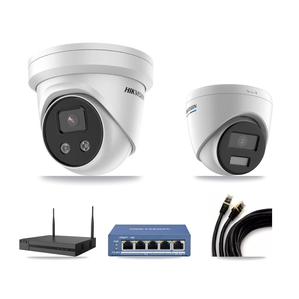 Hikvision & HiLook 4-Channel 2MP – 5MP CCTV Kit — 1 2MP + 2 5MP Turret Cameras + 3TB Recording