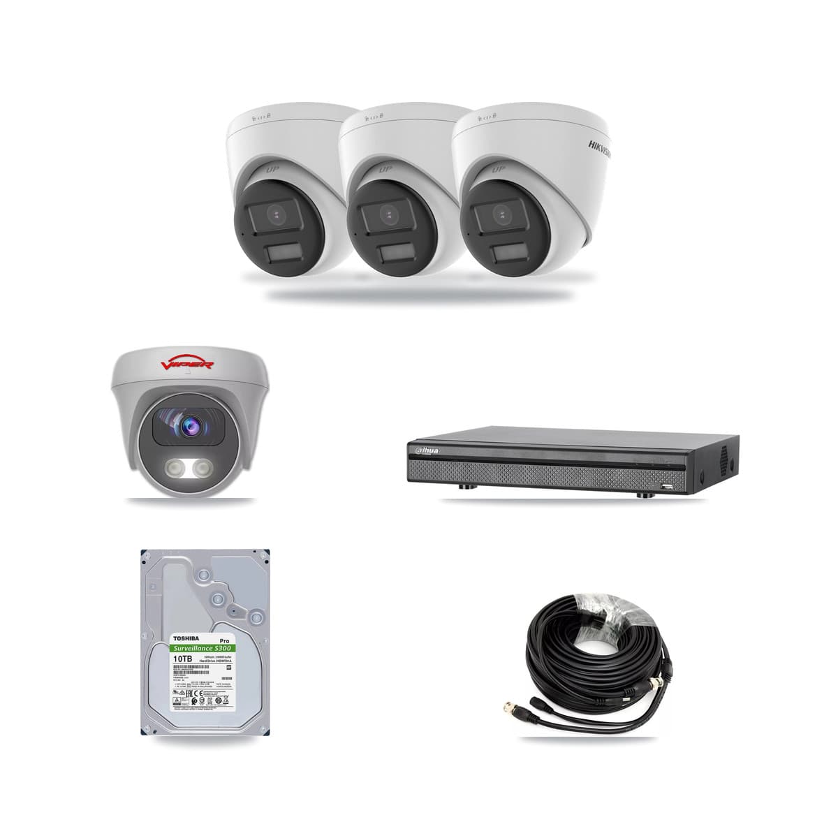 8-Channel 5MP – 4K CCTV Kit — 3 4K Turret + 1 White 5MP Cameras + 10TB Recording (DH-XVR5108H Recorder) - Image 1
