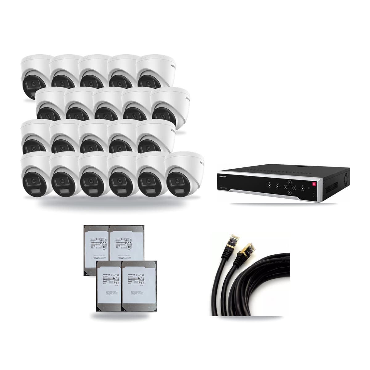 Hikvision 32-Channel 4K CCTV Kit — 21 DS-2CD1383G2-LIU Turret Cameras + 4× 14TB Recording (DS-7732NI-M4/24P Recorder) - Image 1