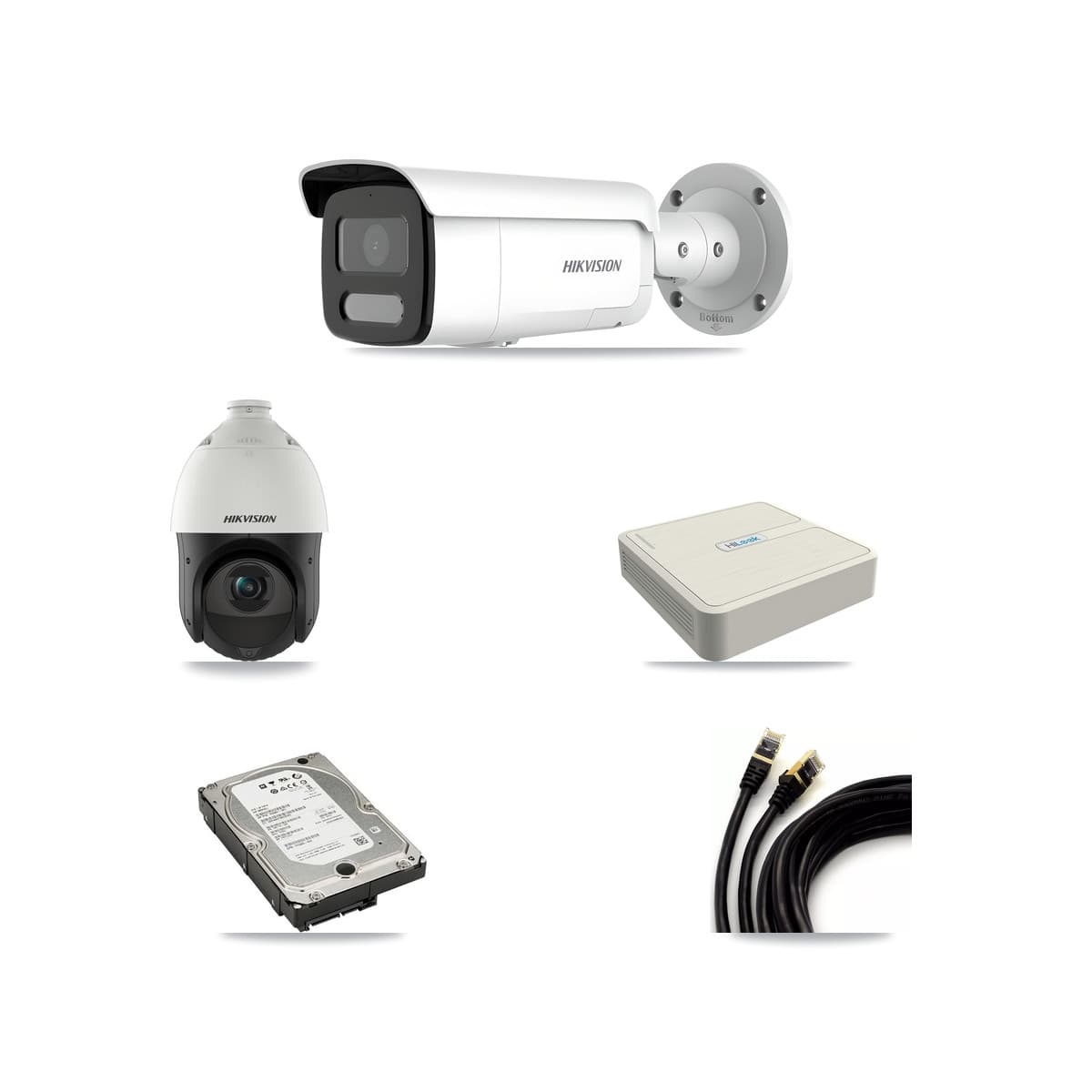 Hikvision & HiLook 8-Channel 4MP CCTV Kit — 3 Bullet + 1 PTZ Cameras + 5TB Recording (NVR-108H-D Recorder)