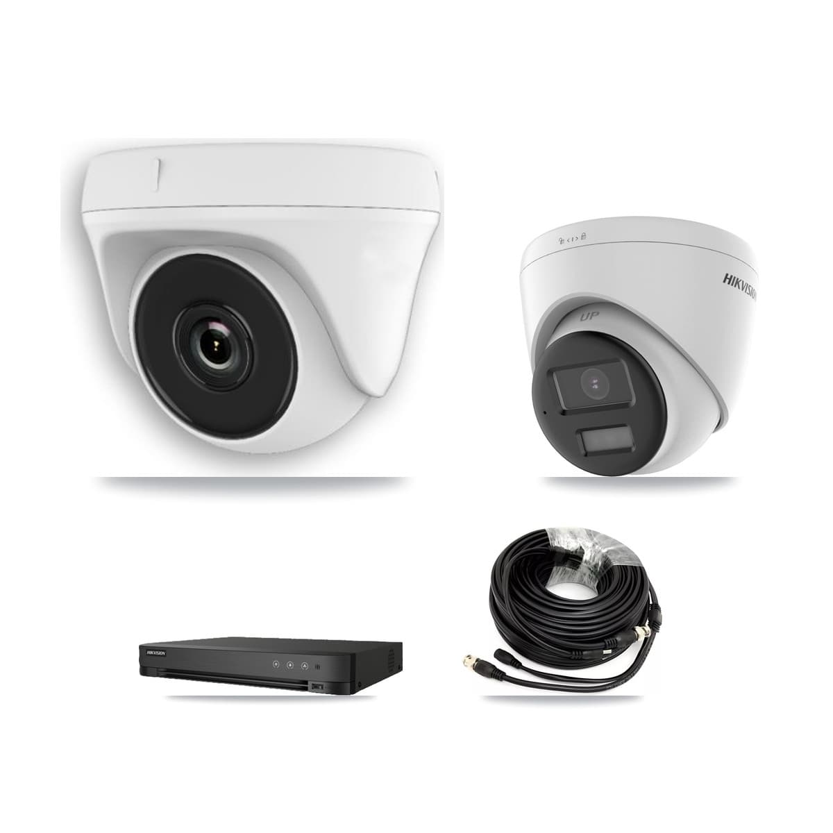 Hikvision 8-Channel 2MP – 4K CCTV Kit — 2 DS-2CE78U0T-LPTS 4K Turret + 4 White HDT-2MP-N20W-2.8MM 2MP Dome Cameras + 8TB Recording (IDS-7208HUHI-M1/E Recorder)