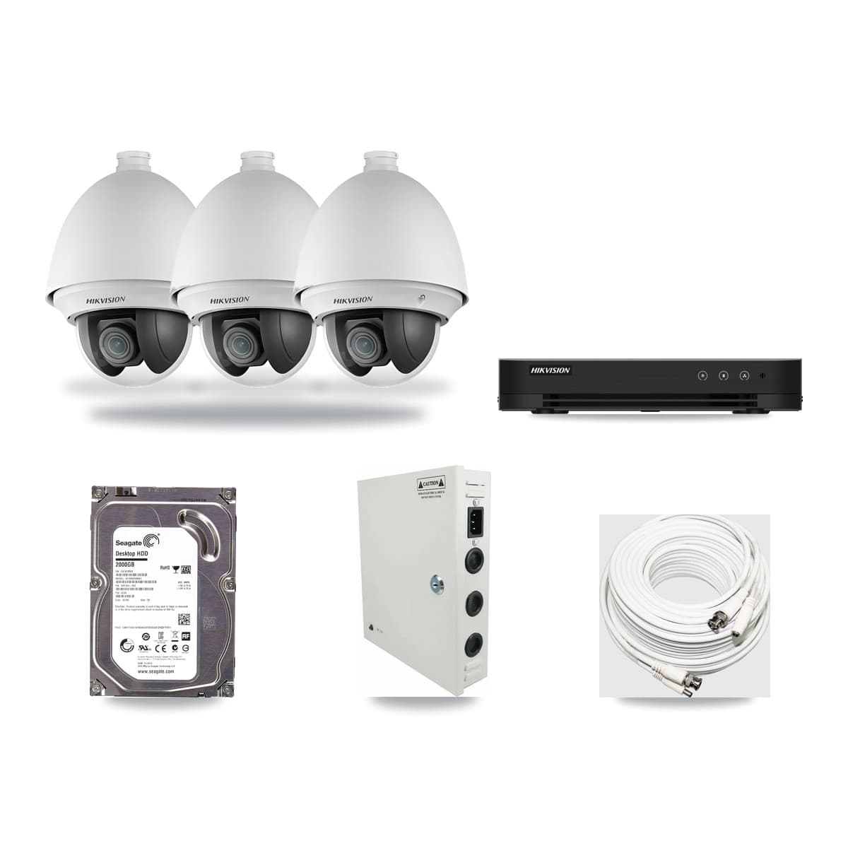 Hikvision 8-Channel 2MP CCTV Kit — 3 DS-2AE4225T PTZ Cameras + 2TB Recording (DS-7208HGHI Recorder) - Image 1